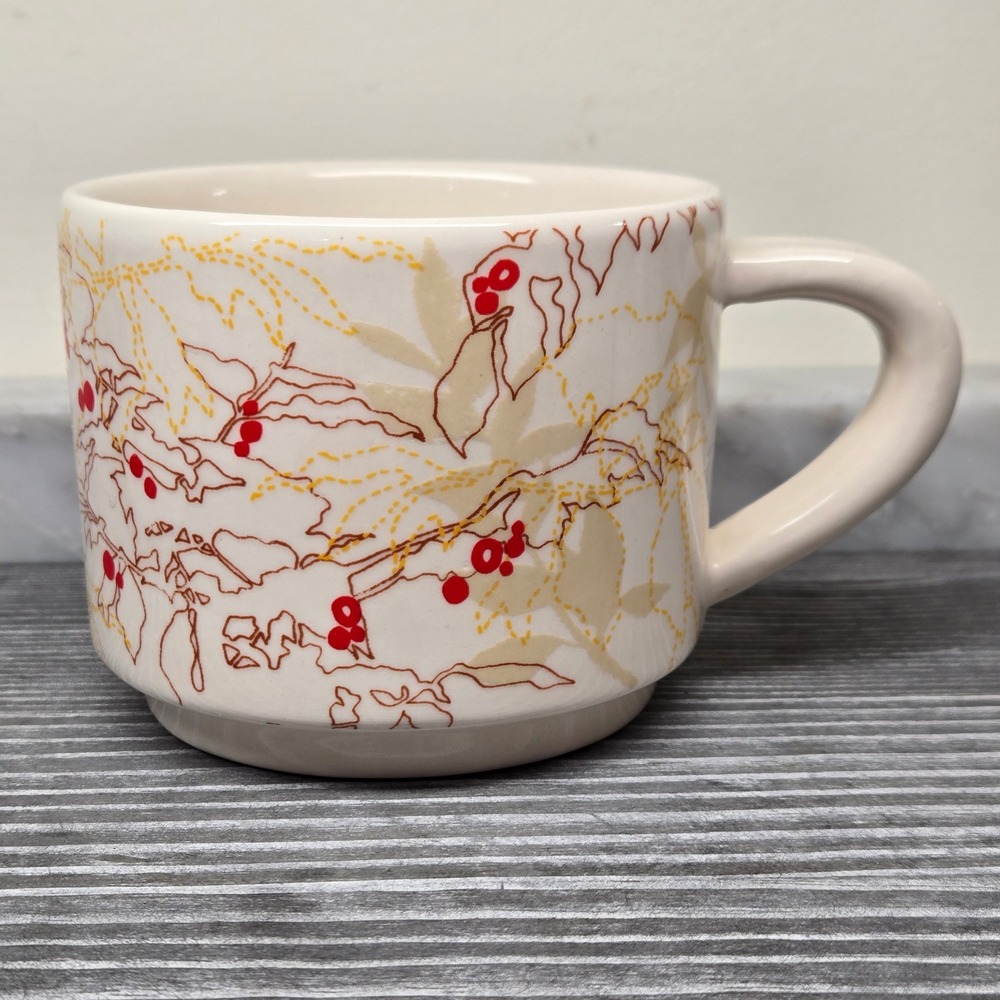 2009 Starbucks Coffee Tea Cup Mug White Red Berries Leaves Cherry Winter 10‎ oz